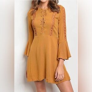 Yellow Gold A-line Bell Sleeve Dress for Work